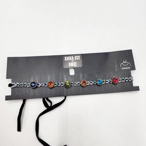 Anna Sui INC Choker Colorful Rhinestones Velvet Tie Back One Size New
